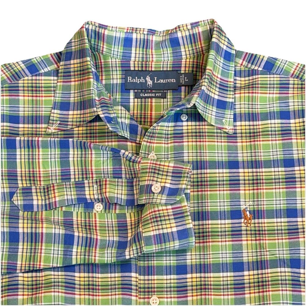 Ralph Lauren Men’s Oxford Plaid Long Sleeve Classic Fit Shirt‎ L Pony